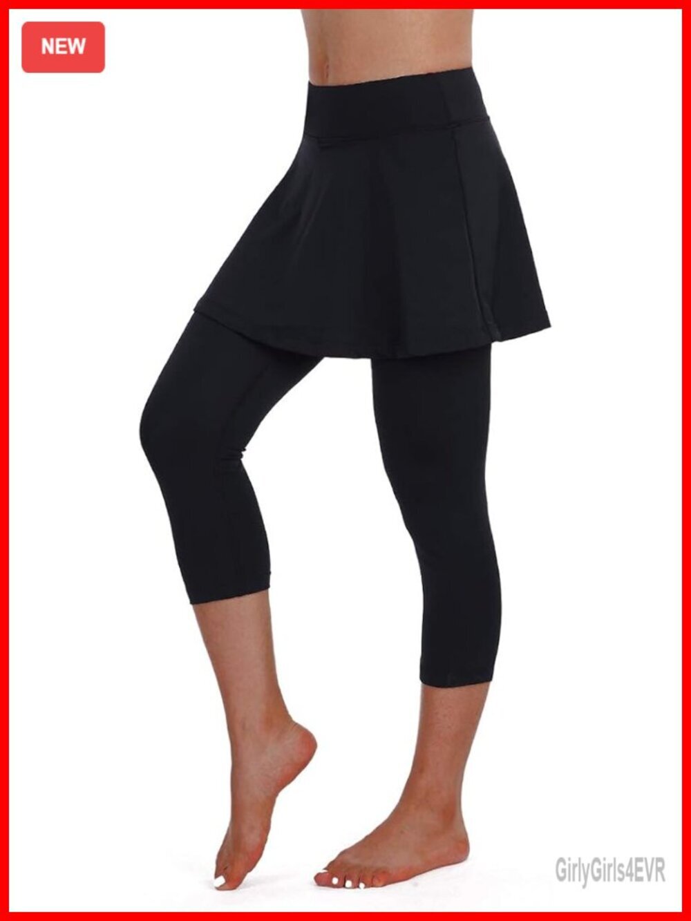 Skirted Legging with Pockets, High Waist Yoga Active Capri Skort with Flare